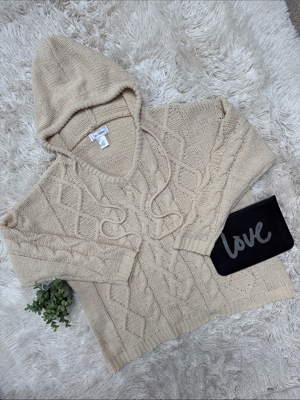Ces Femme Chunky Knit Hooded Sweater 💗 Cream